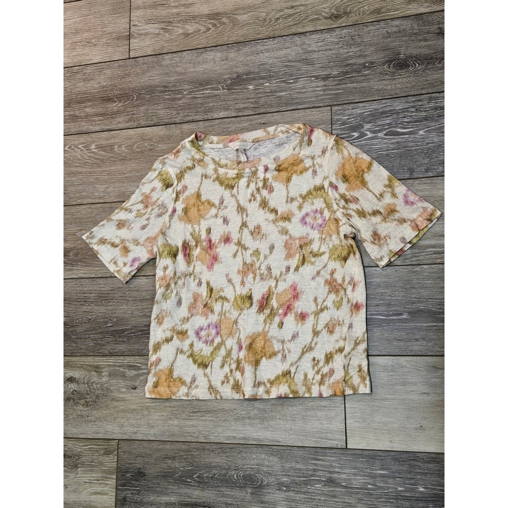 Rebecca Taylor Floral Ikat Slub Knit Short Sleeve Top Small Watercolor Tee